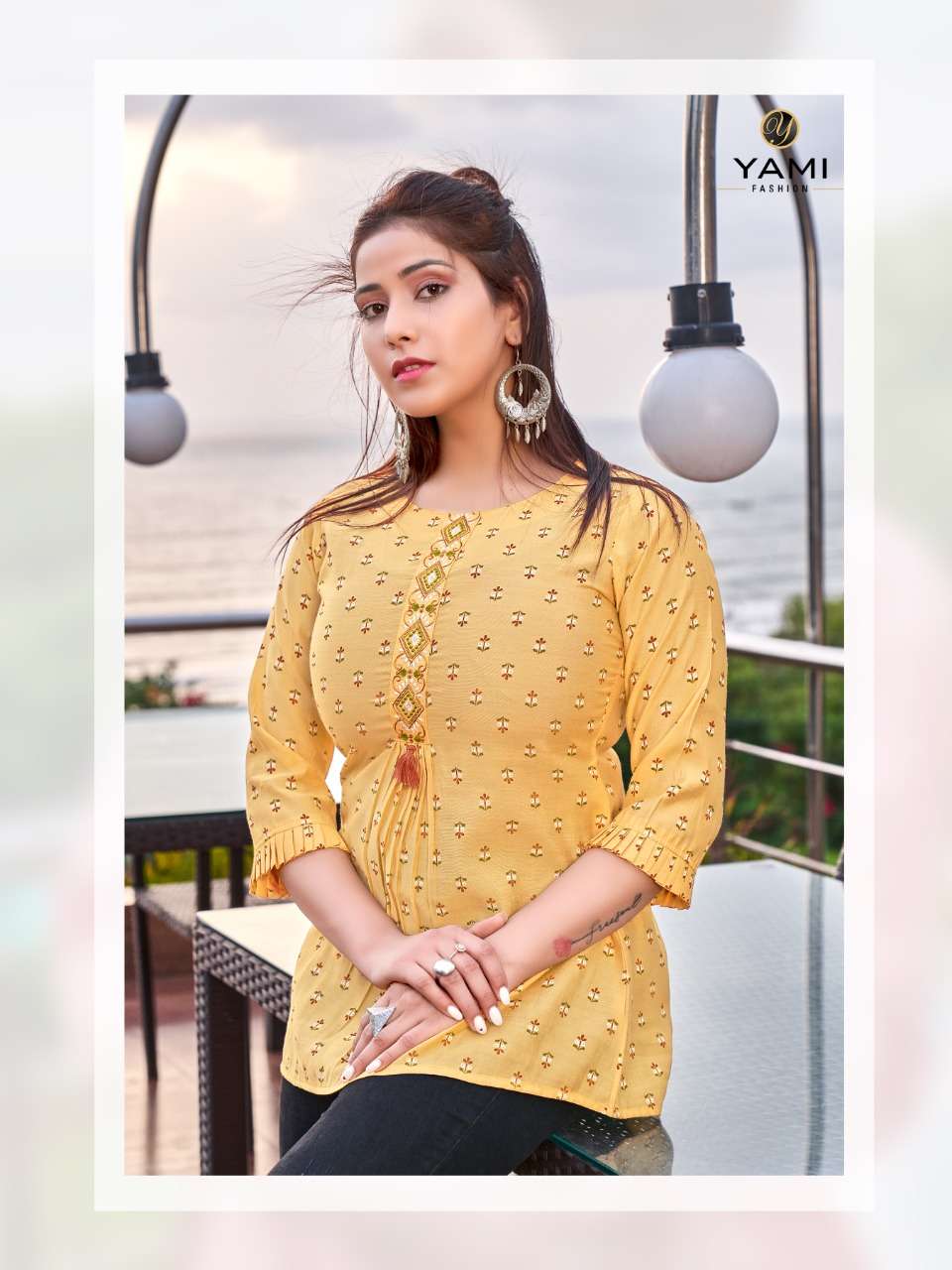 LIPI BY YAMI BRAND PRESENTS PURE ROMAN VISCOSE EXCLUSIVE HAND BLOCK PRINT TOP & TUNICS WITH MACHINE EMBROIDERY WORK-6072-C